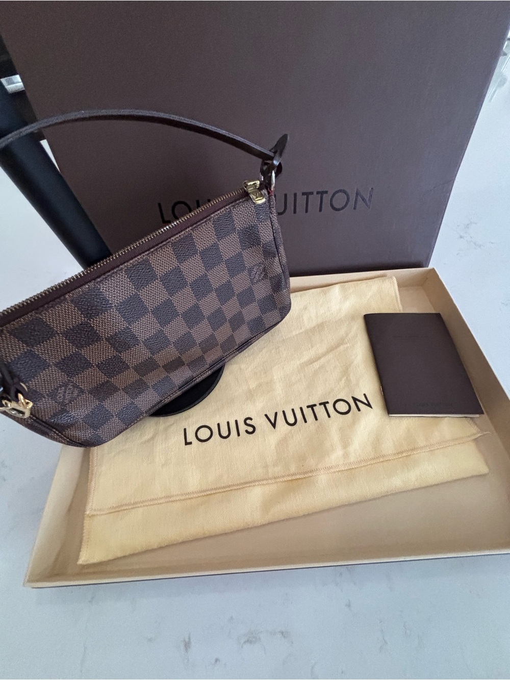 Louis Vuitton Damier Dark Brown Leather Strap Charm with Gold Hardware